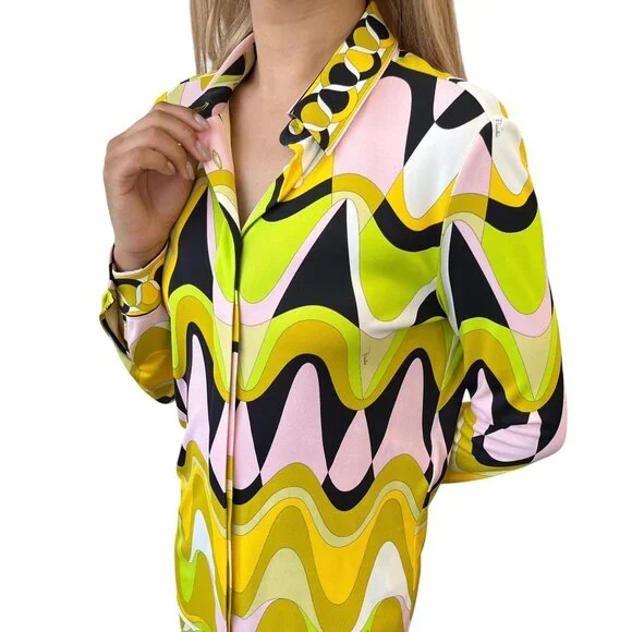 EMILIO PUCCI Vintage Logo Multicolor Shirt Pants Set #38 Button Zip [106008] - Picture 2 of 16